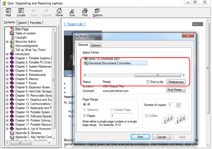 Universal Document Converter Print Select Printer