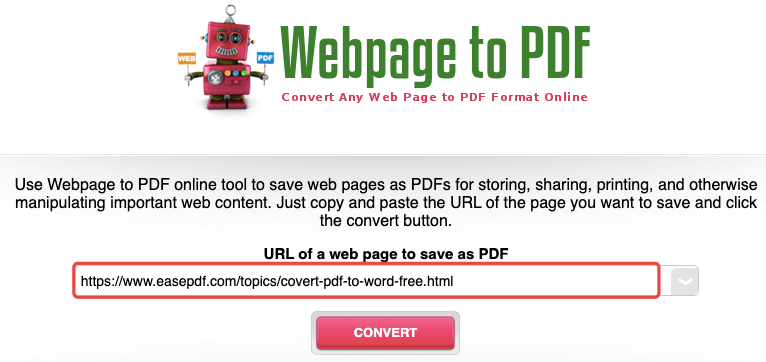 Página web a PDF en línea Pegar URL