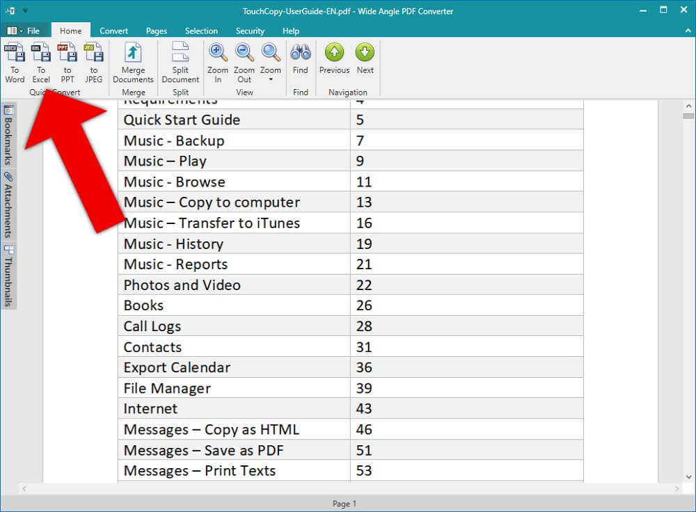 มุมกว้าง คลิกที่ Excel