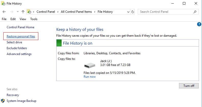 Restaurar archivos personales del sistema de Windows