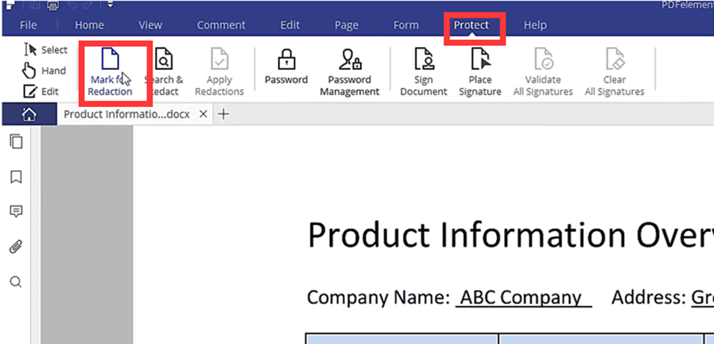 Wondershare PDFelement ปกป้อง Mark for Redaction