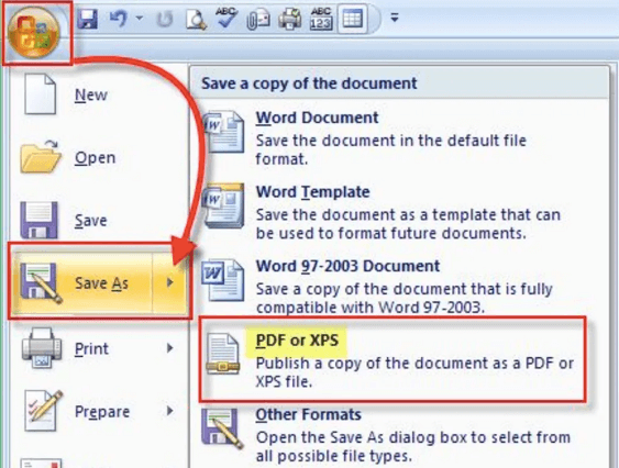 Microsoft Word 2007 Save As PDF XPS