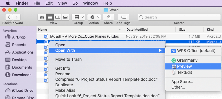 Mac Preview Otwórz dokument Word