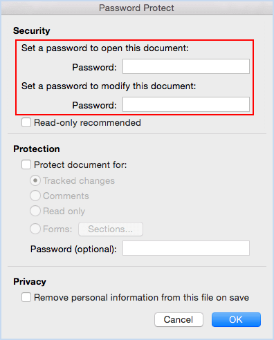 Parola Imposta password Mac