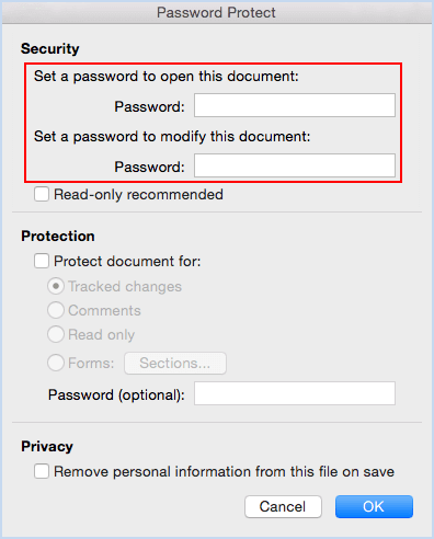 Word Set Password Mac