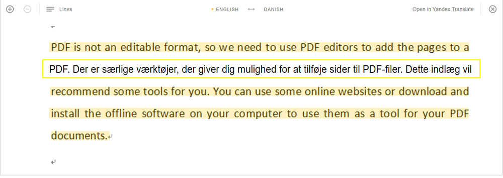 Yandex Traduire des textes