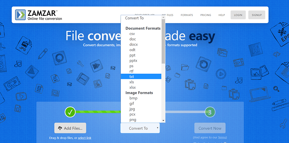 Zamzar Homepage Choose DOC Format