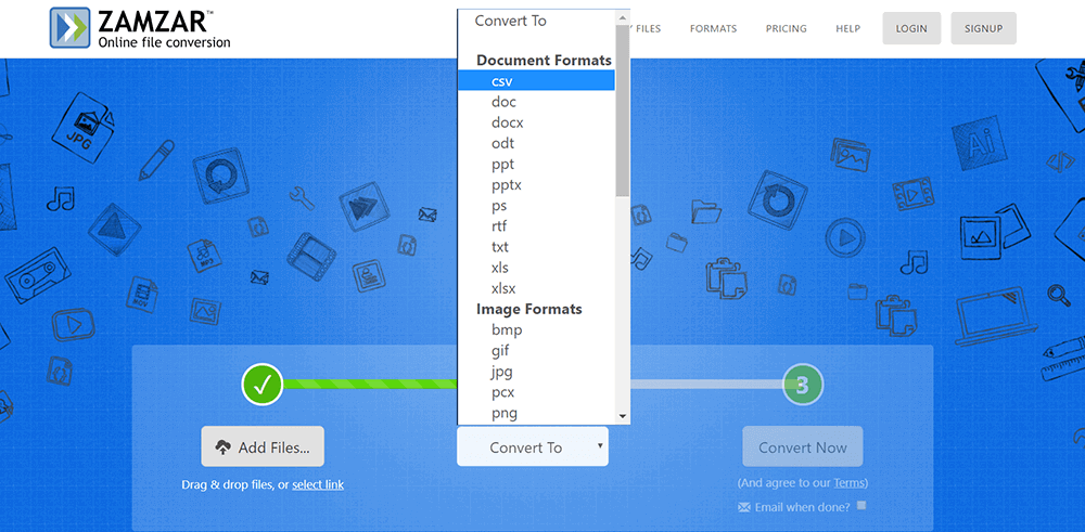 Zamzar تحويل XLSX إلى CSV