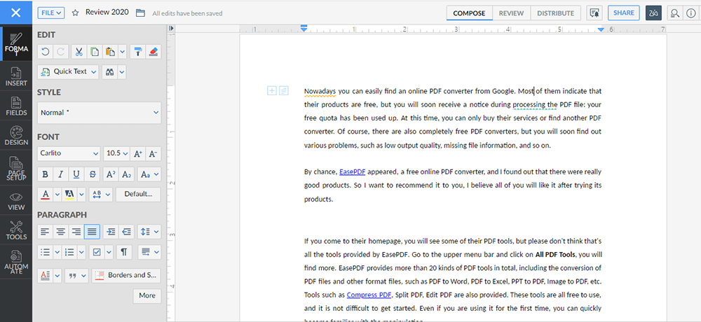 Zoho Writer 編輯 Word 文檔