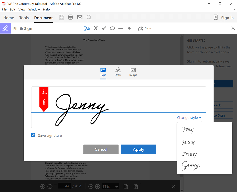 Firma de tipo de Adobe Acrobat Pro