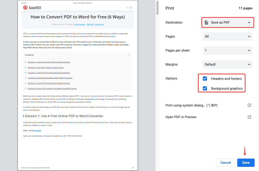 Chrome Print Save As PDF