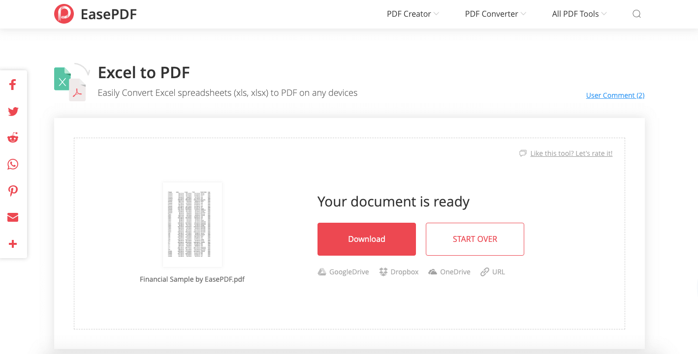 EasePDF Konwersja Excela na PDF