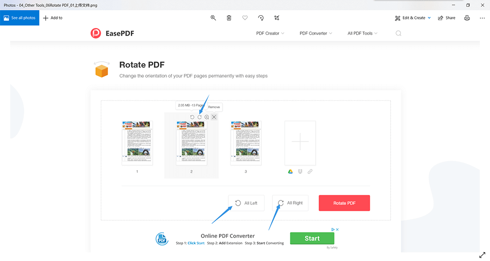 EasePDF หมุนการตั้งค่า PDF