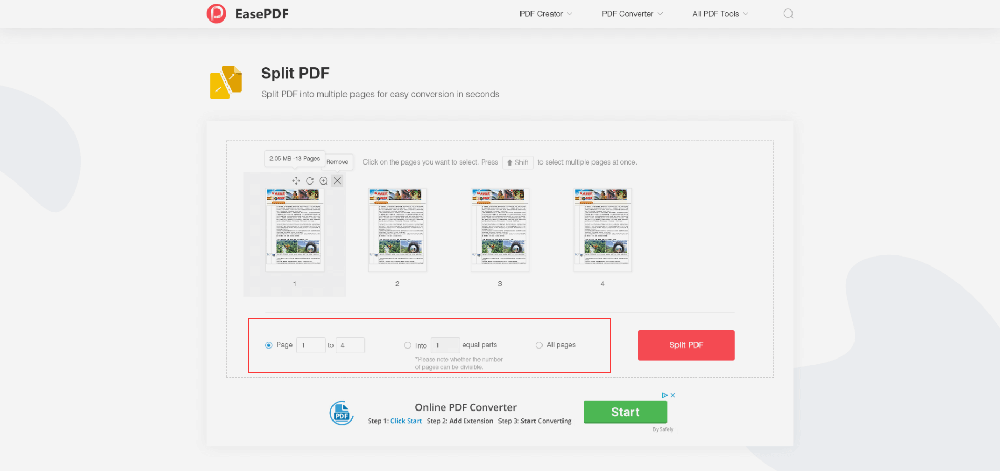 EasePDF Split PDF Wybierz tryb