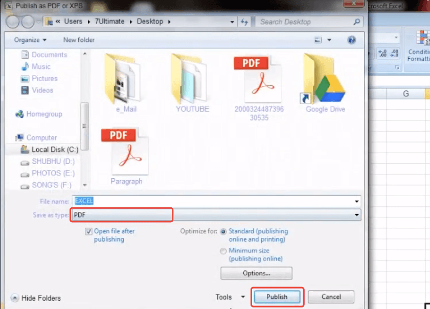 Office 2007 Excel انشر بصيغة PDF