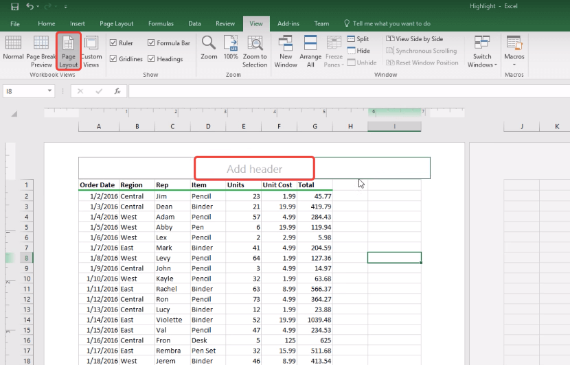 Layout di pagina di stampa Office 2010 Excel