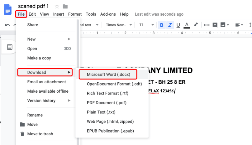 Google Docs ดาวน์โหลด PDF เป็น Word