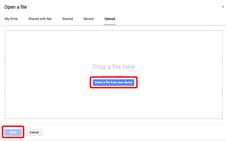 Google Docs -Datei hochladen