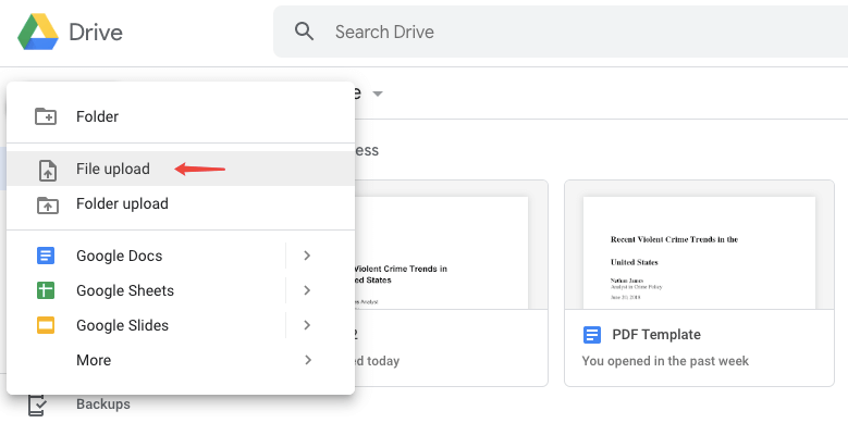 Przesyłanie plików na Google Drive