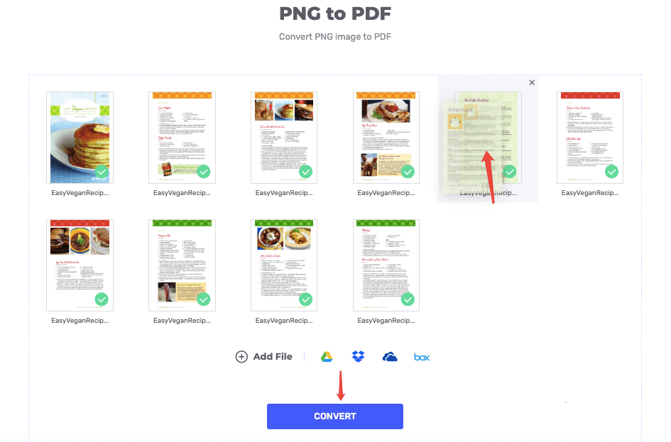 Orden de páginas de PNG a PDF de HiPDF