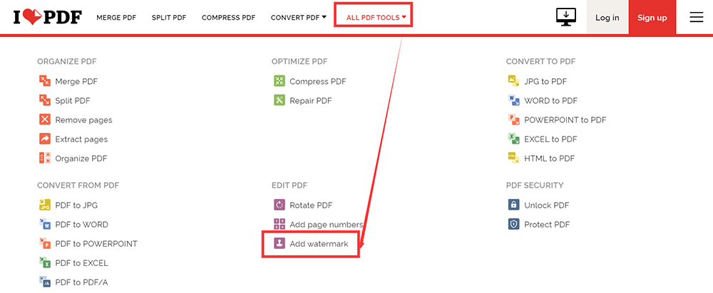 iLovePDF Tous les outils PDF Ajouter un filigrane