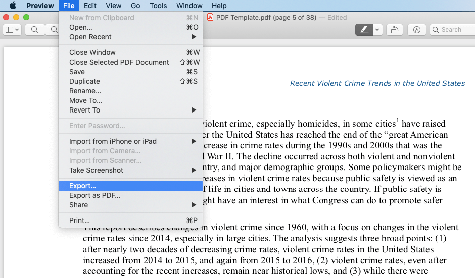 PDFからPNGへのMac Previewエクスポート