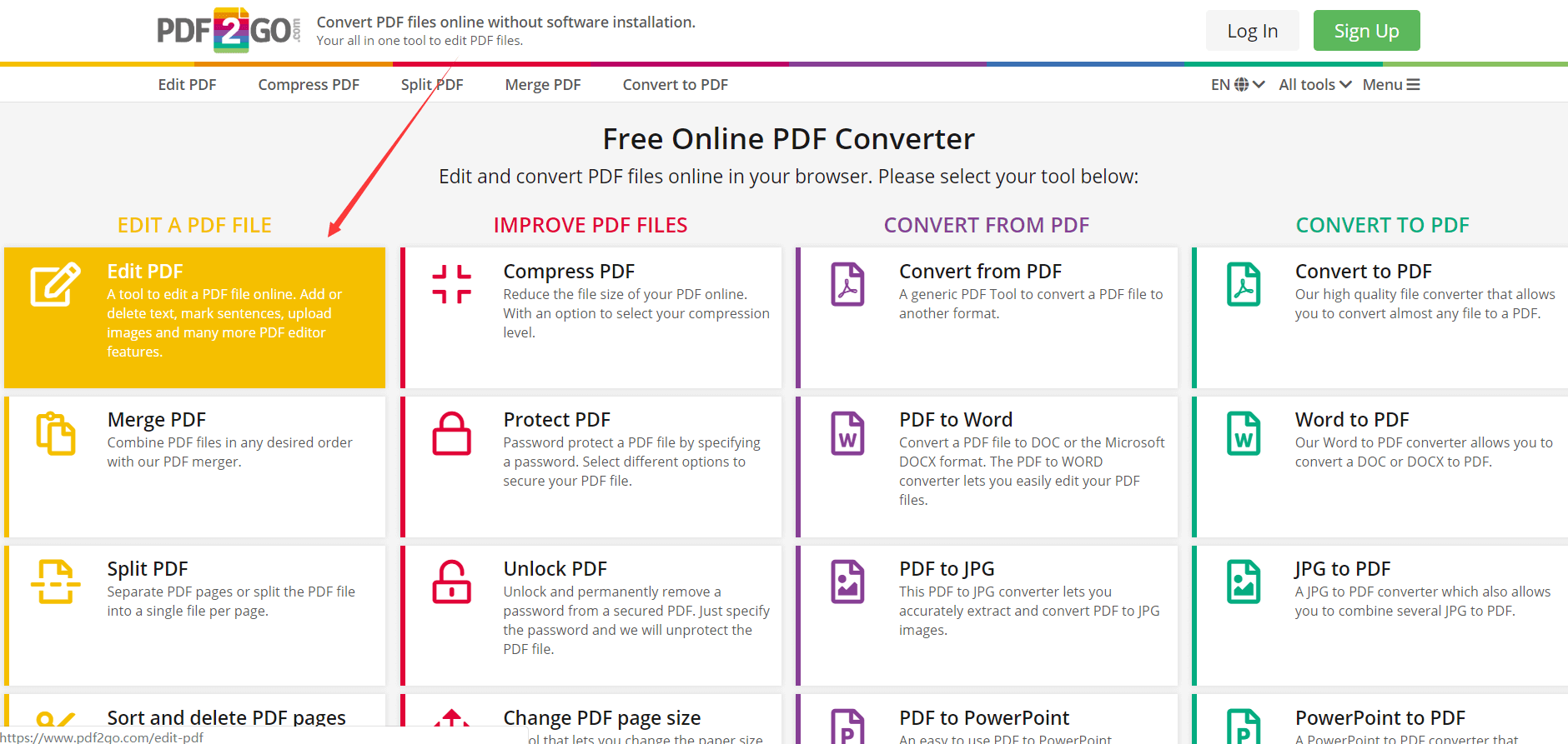 PDF2GO PDF bearbeiten