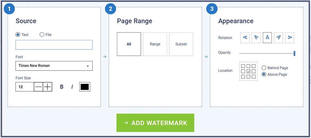 Cuadro de configuración de marca de agua de Soda PDF