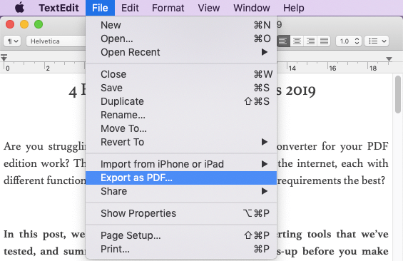 TextEdit Export As PDF