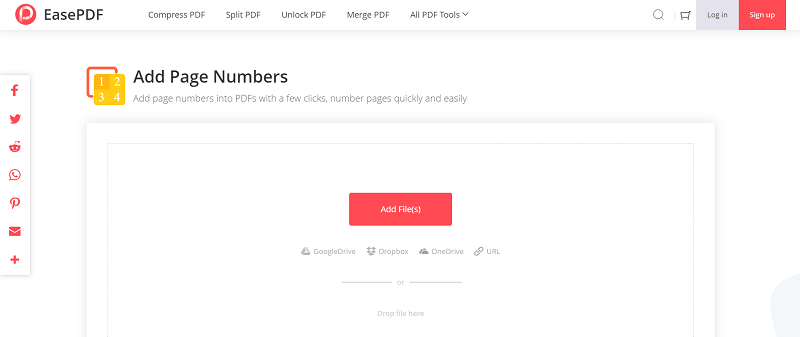 EasePDF Add Page Numbers Add File