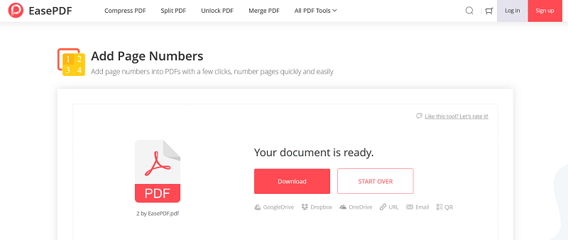 EasePDF Add Page Numbers Download File