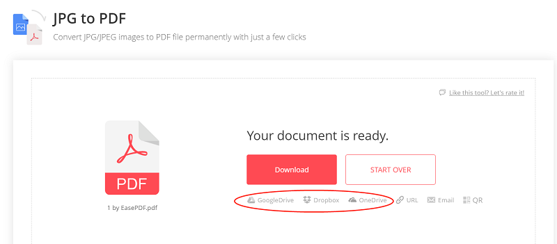 EasePDF JPG to PDF Save to Cloud