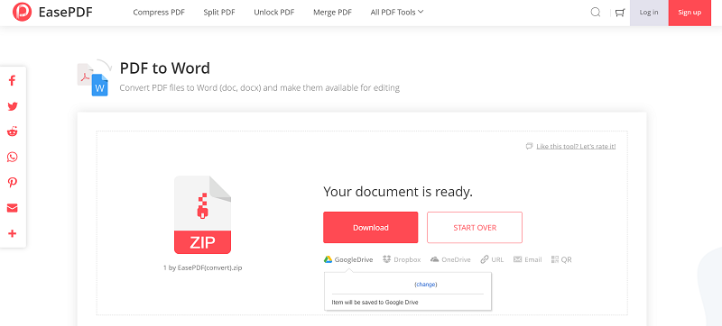 EasePDF PDF to Word Save to Cloud