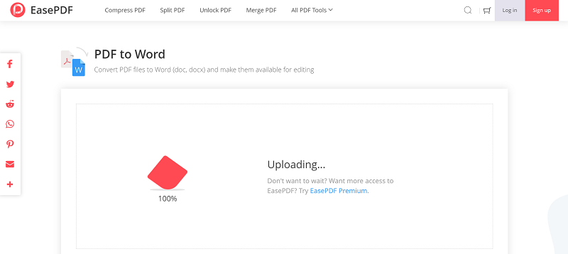 EasePDF PDF to Word Uploading PDF