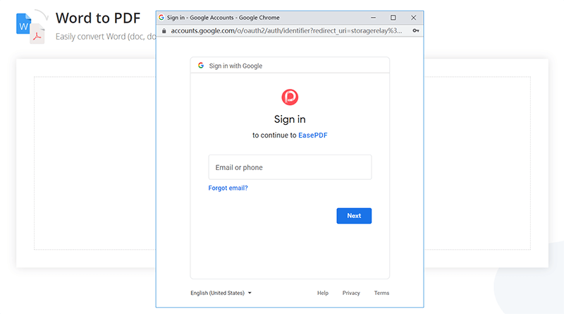 EasePDF Word to PDF Login GoogleDrive